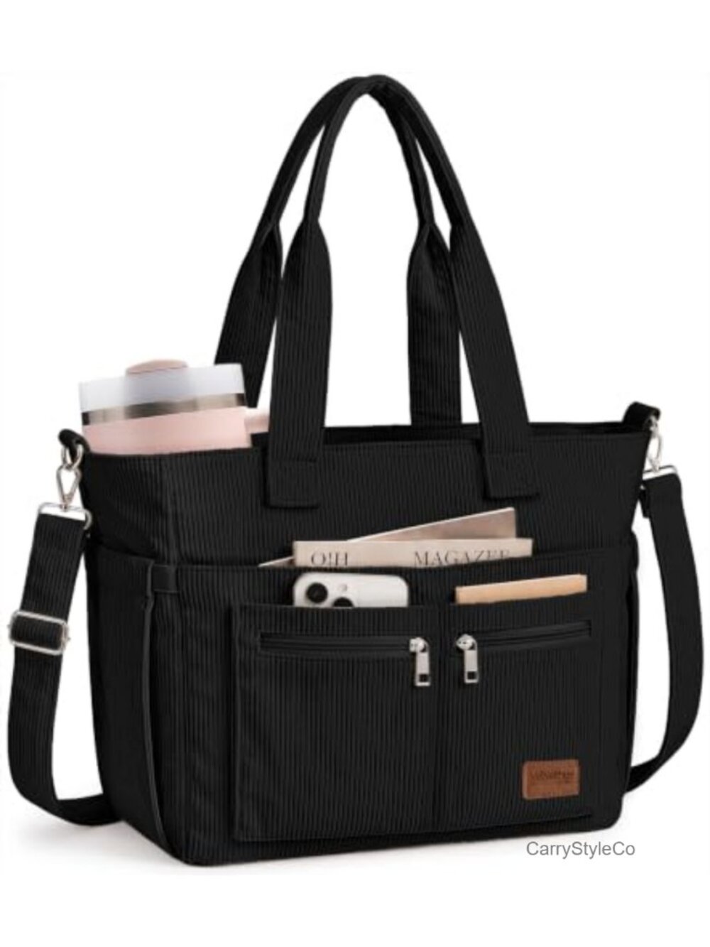 Corduroy Tote Bag Multi-Pocket Crossbody Laptop Bag